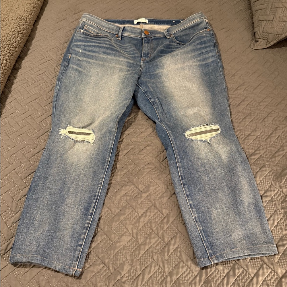 Lane Bryant Blue Distressed Ankle Jeans